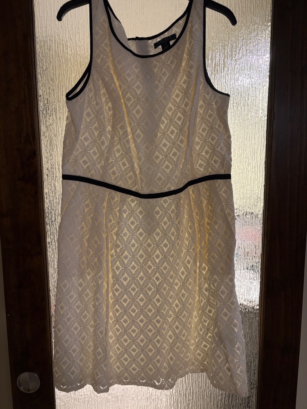 Lauren Ralph Lauren Ivory Lace Midi Dress with Black Trim - Women’s 16